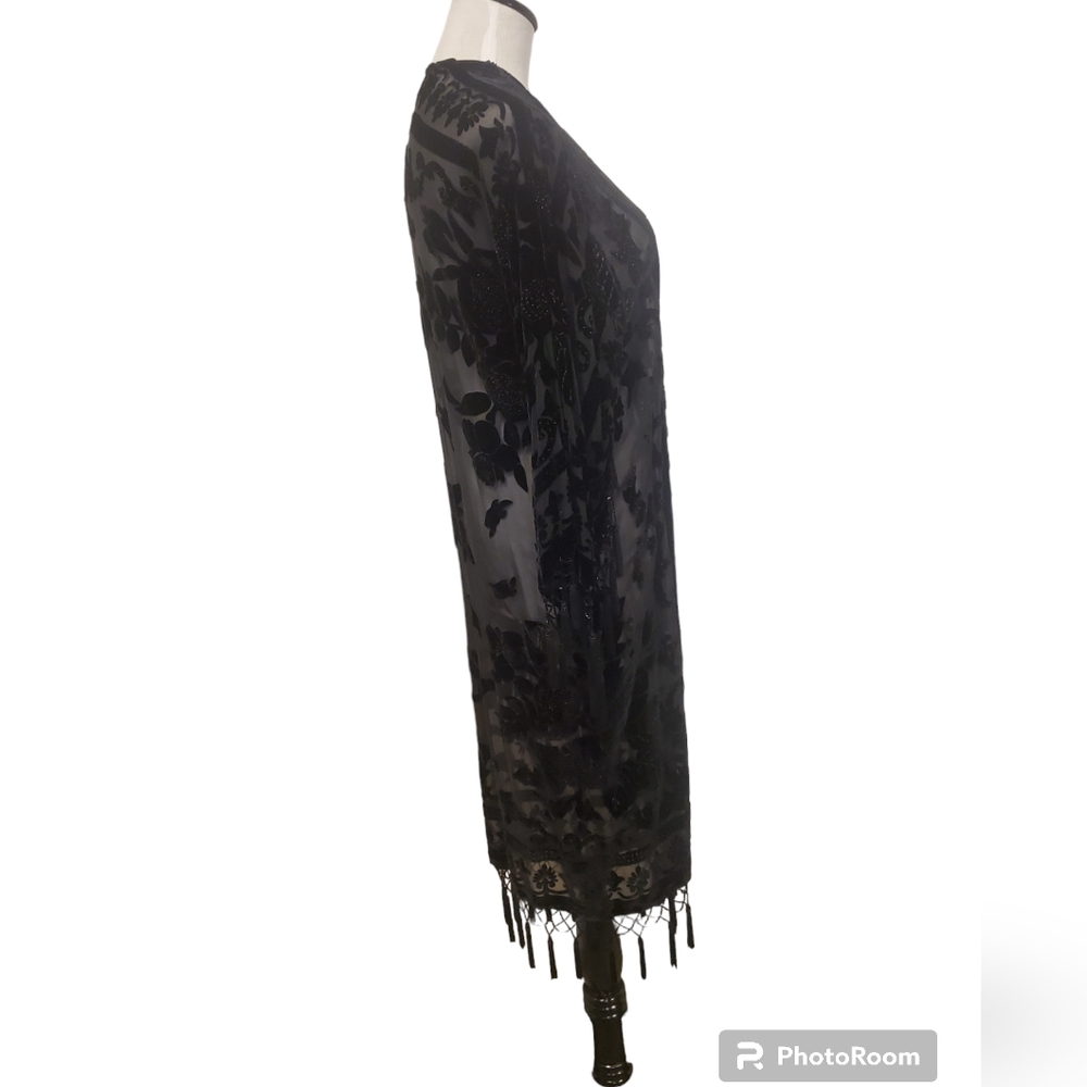 VINTAGE Touch of class fringed sheer kimono duster boho festival silk - Picture 6 of 11
